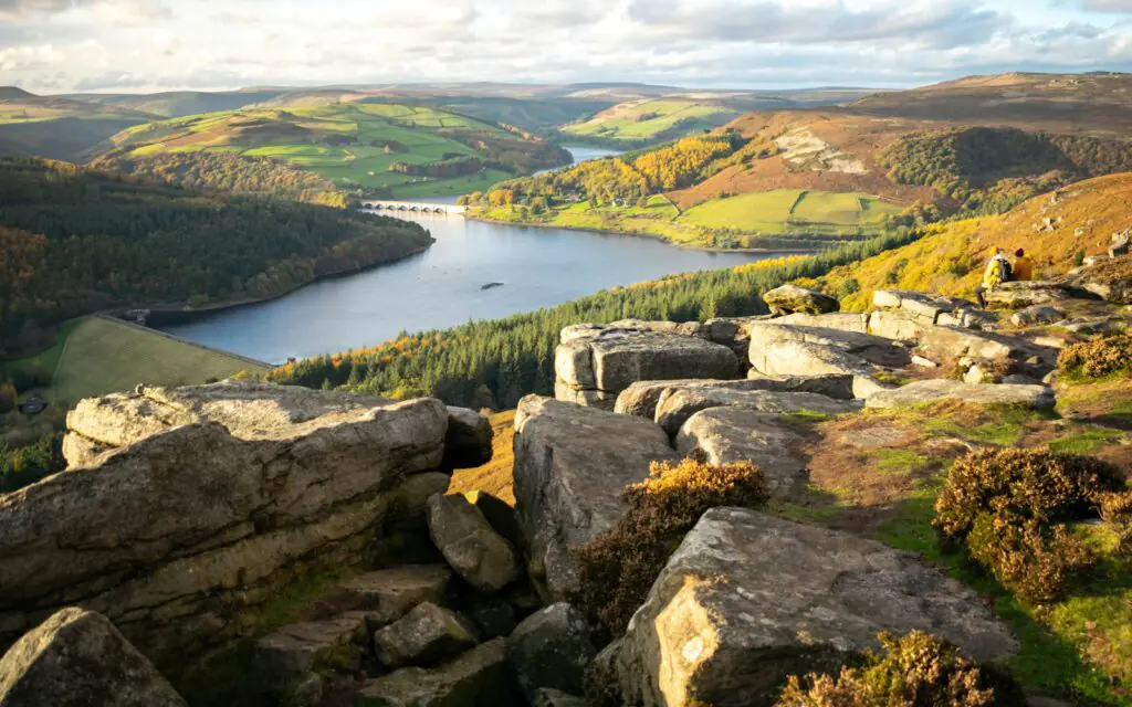 Gritstone rocks above Ladybower Reservoir in the Peak District